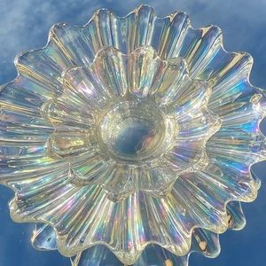 Set Of 2 Iridescent Nesting Starburst Dishes, Iridescent MCM Flower Dishes